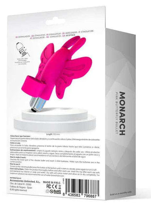 Monarch Butterfly Vibrating Bullet in bright pink with a sculpted butterfly-shaped silicone body and silver base