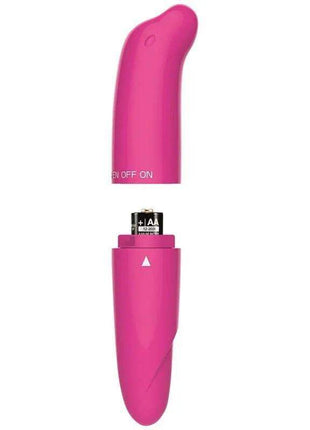Morton Easy Quick Pink Stimulator Pink, bright pink handheld device with a curved tip, tapered body and removable cap