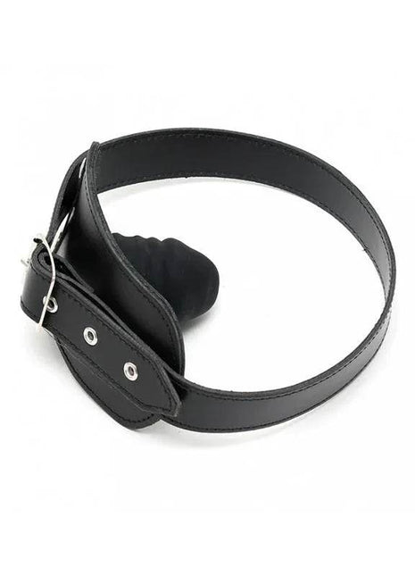 Mouthgag-Adjustable with a black leather-like strap, metal buckle and eyelets, and a rounded black gag ball