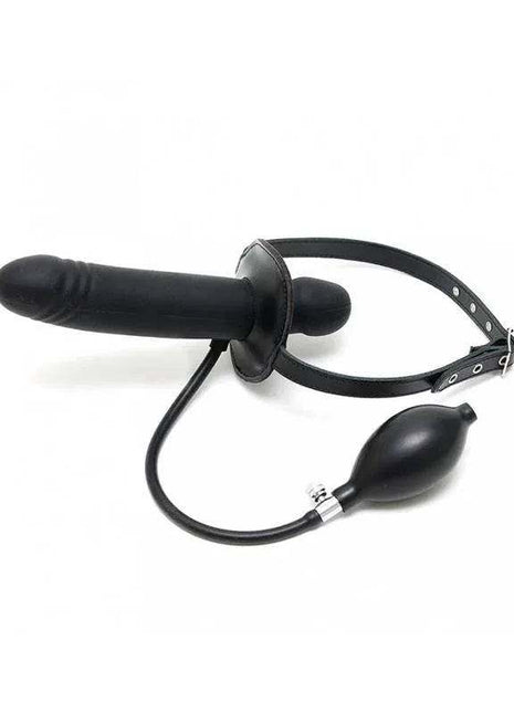 Adjustable inflatable mouthgag for intimate exploration