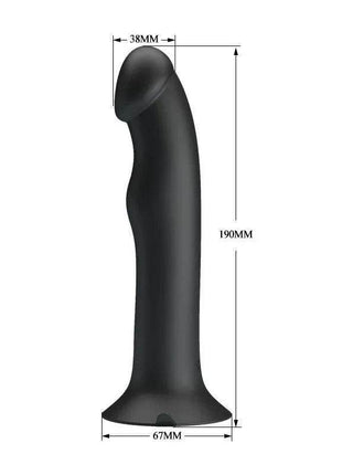 Murray Dildo Vibration in black silicone with a curved shaft, rounded tip and flared base