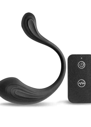 Nami Vibrating Egg with a black curved silicone body and compact black remote featuring two control buttons