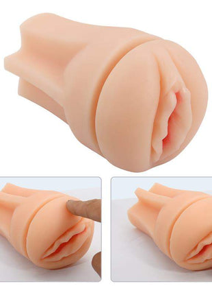 Naomi Masturbator With vibration, a flesh-toned silicone sleeve with a realistic vaginal opening and textured folds
