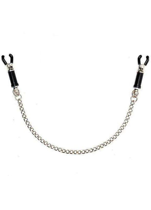 Nipple Clamps - Adjustable with black rubber-coated tips and a silver-tone connecting chain for adjustable fit