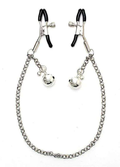 Adjustable nipple clamps with linked chain and tinkling bells for sensory play