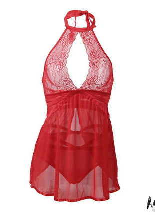 Nova Open Back Babydoll and Thong Red