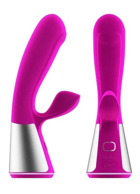 Ohmibod Fuse Interactive Vibe in vivid magenta with a curved silicone shaft, silver base and front control button