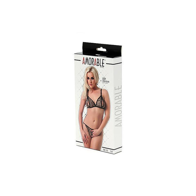 Open Bra and Briefs Leopard One Size