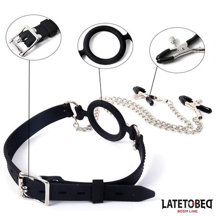 Open Mouth Gag with Nipple Clamps