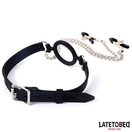 Open Mouth Gag with Nipple Clamps