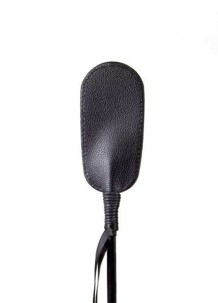 Oval-shaped Synthetic Leather Whip with a black pebbled oval paddle head, ribbed neck, and slim flexible handle