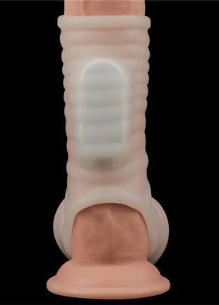 Penis and testicles vibrating sleeve made of body-safe silicone with adjustable vibration settings and waterproof design for enhanced intimate pleasure