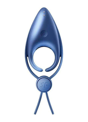 Penis Ring Sniper Blue in glossy blue silicone with a teardrop-shaped body, circular opening, and twin flexible straps