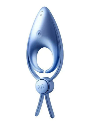 Penis Ring Sniper Blue device with a smooth metallic-blue silicone finish, loop-shaped opening, and two dangling ends