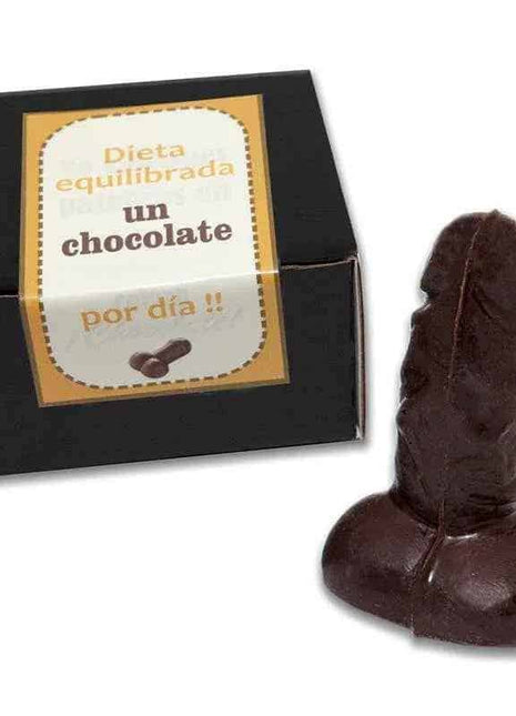 Penis shaped pure chocolate 100 gr bar on white background, unique playful design confectionery gift