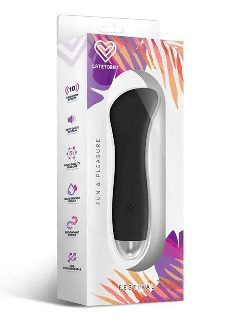 Phana Stimulator 10 Speeds Black, black and silver ergonomic vibrator displayed in colorful retail packaging