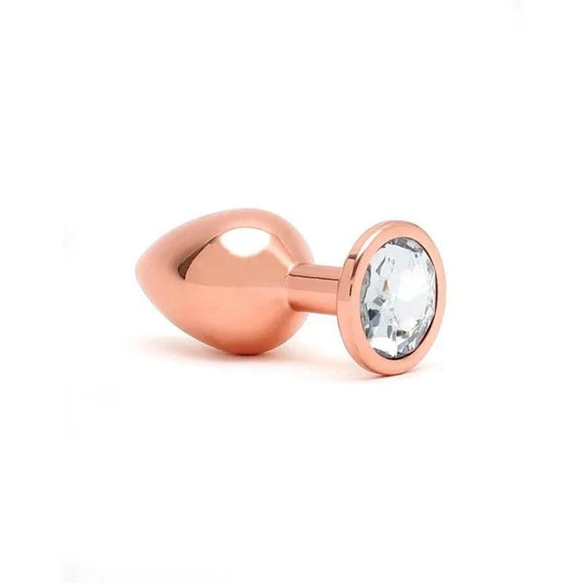 Rose gold Pisa Butt Plug with jewel, tapered design and flared safety base for comfortable and secure anal play