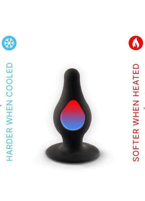 Plug Anal Model 2 S black silicone plug with a flared base and a central heat-sensitive color-changing insert