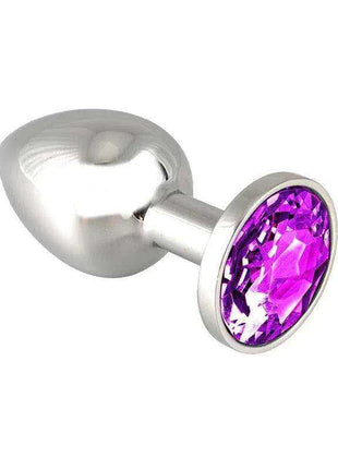 Plug Metal 7,3 cm with a polished silver metal shaft and a round faceted purple gem set in its head