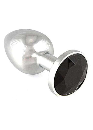 Plug XS con Cristal with a clear, rounded body, slim silver stem and large faceted black crystal base