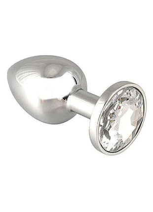 Plug XS with Cristal, polished silver-tone metal plug with a smooth tapered body and large clear faceted crystal base