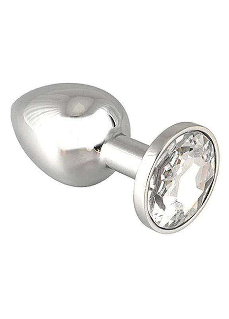 Plug XS with Cristal, polished silver-tone metal plug with a smooth tapered body and large clear faceted crystal base
