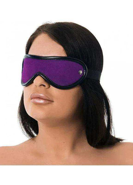 Premium Blindfold in purple fabric with black edging, curved eye coverage and an adjustable black strap