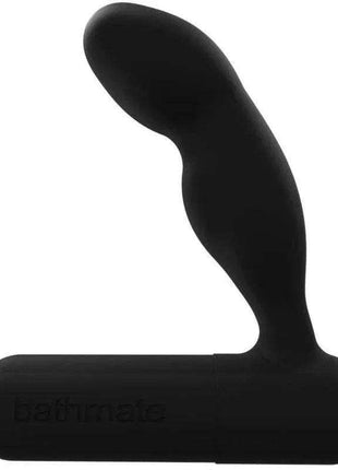 Prostate and Perineum Vibe in black, with a smooth matte finish, curved upright shaft and broad cylindrical base