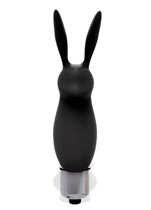 Rabbit Vibrating Bullet in black silicone with a smooth tapered body, two upright rabbit ears, and a metallic base
