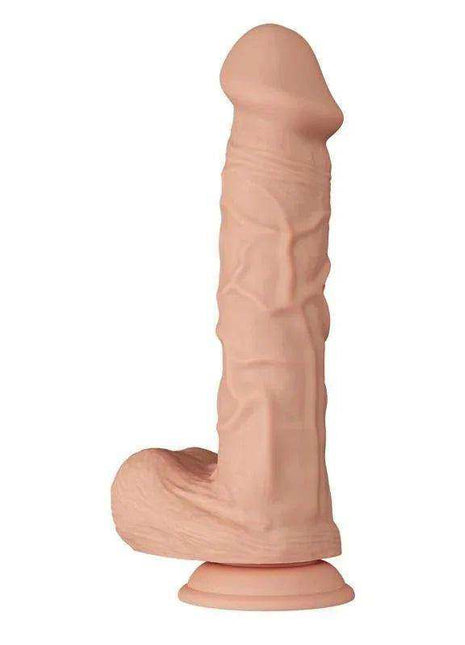 Realistic Dildo Bergrisi 10.2 in pale peach silicone with a textured shaft, rounded tip and flared suction base