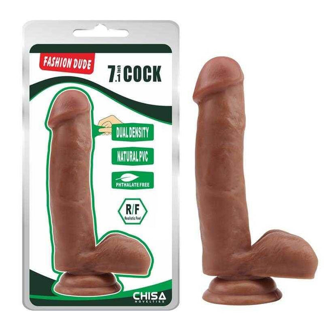 Realistic Dildo Dual Density 17.8x4cm with Suction Cup, lifelike PVC design for flexible solo play, featured in packaging