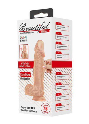 Realistic Dildo Zebulon in flesh tone with lifelike veined texture, soft TPR material and suction cup base in retail box