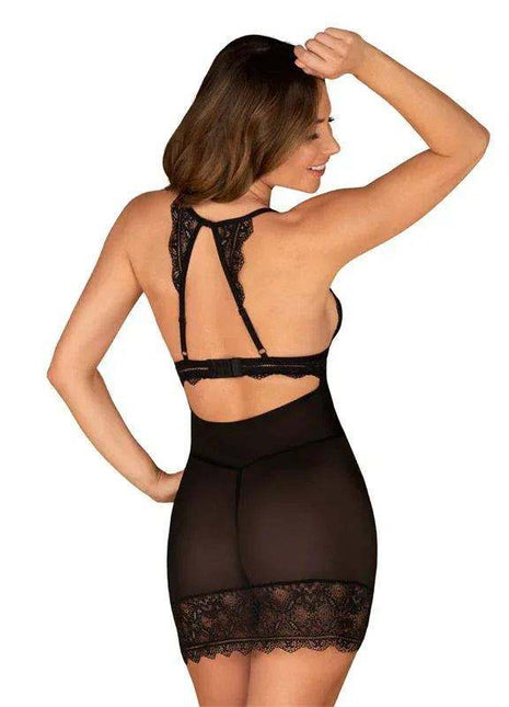 Renelia chemise and thong lingerie set with lace and sheer details