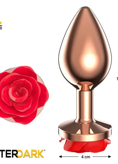 Rose Gold Anal Plugh with Red Rose Base size L