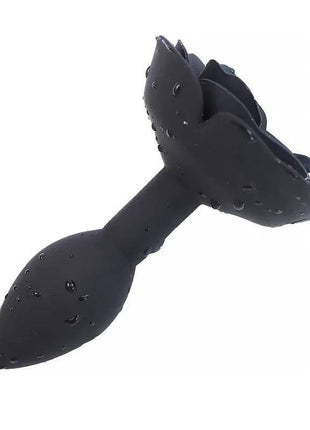 Rose Silicone Butt Plug Black made of body-safe silicone with tapered tip and elegant black design for comfortable anal play