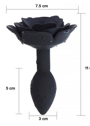 Rose Silicone Butt Plug Black made of premium body-safe silicone with tapered tip and elegant black design for comfortable anal play