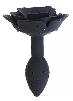 Rose Silicone Butt Plug Black made of body-safe, hypoallergenic silicone with tapered tip and elegant black design for comfortable anal play