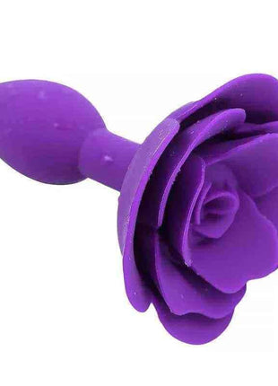Purple rose-shaped silicone butt plug with smooth surface for comfortable anal play