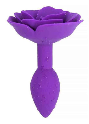 Purple rose-shaped silicone butt plug for comfortable anal play and beginner-friendly design