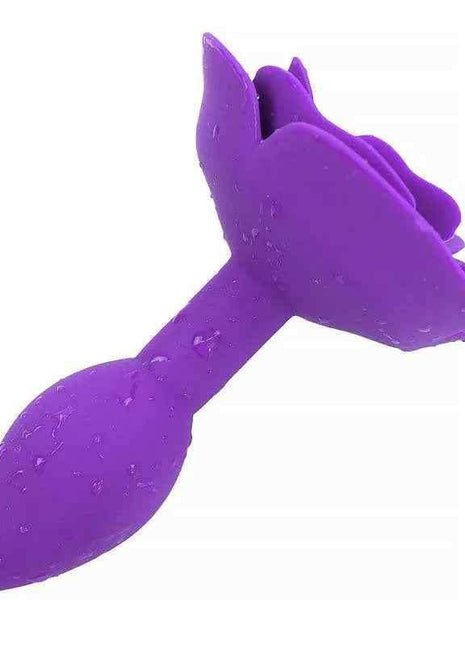 Purple rose-shaped silicone butt plug with smooth surface for comfortable anal play