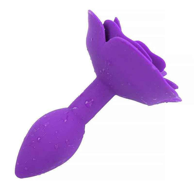 Purple rose-shaped silicone butt plug with smooth surface for comfortable anal play