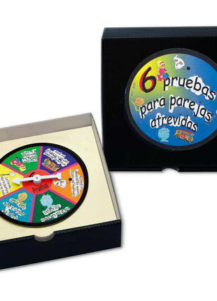 Roulette for Daring Couples game with a colourful Spanish-language challenge wheel and black storage box