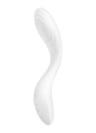 White Rrrolling Pleasure White curved handheld device with a smooth glossy finish and ridged rounded tip