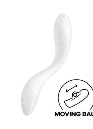 Rrrolling Pleasure White white curved handheld personal massager with a smooth body and moving ball feature