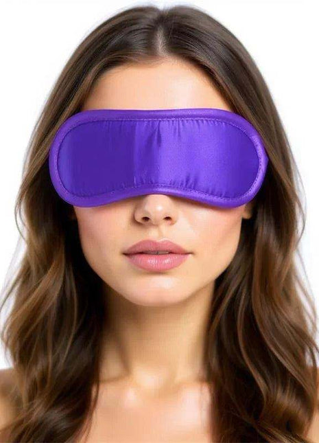 Satin Blindfold Purple with a smooth, padded satin finish, curved oval shape and matching purple edging