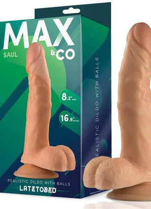 Saul Realistic Dildo in peach-toned silicone with realistic shaft, sculpted testicles and a wide suction-cup base