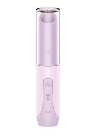 Secret Kiss Air Pulse Vibrator in pale lavender silicone with a matching cap, smooth lipstick-shaped body and control buttons