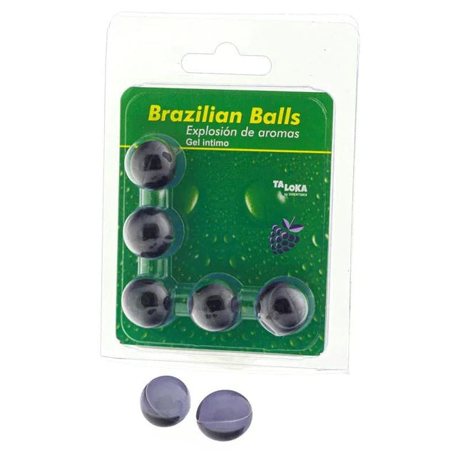 Set 5 Brazilian Balls Berries Flavor assorted in colorful packaging showcasing berry-inspired gourmet snacks