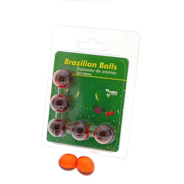 Pack of 5 Brazilian Balls strawberry and cherry bite-sized snacks in premium packaging