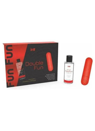 Compact vibrating bullet with strawberry sliding gel for intimate pleasure and solo or couple play